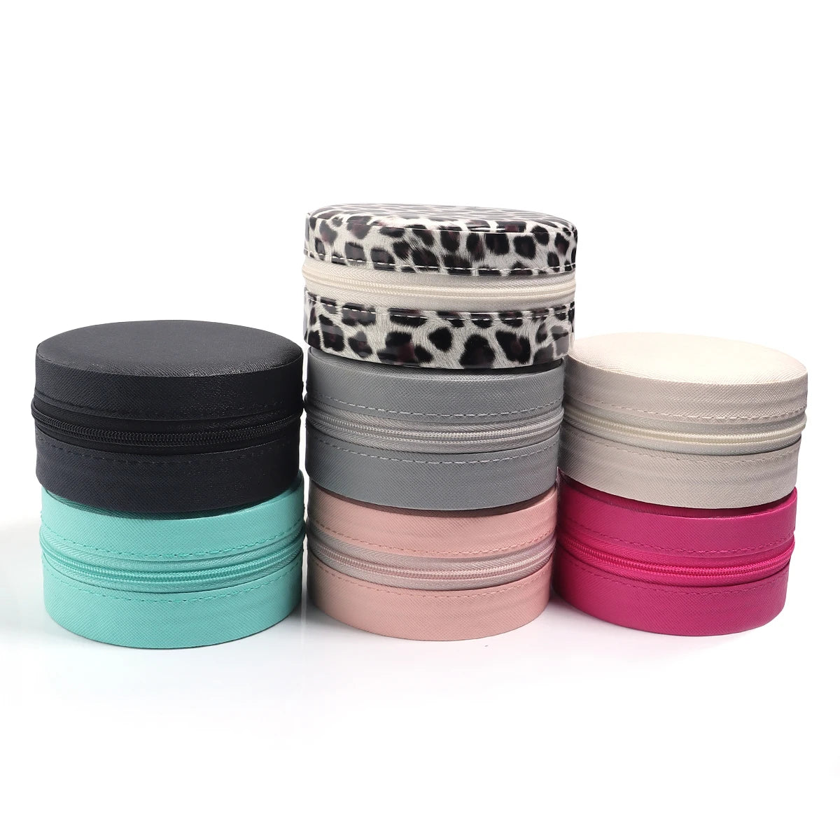 1 Pc PU Leather Jewelry Box Round Jewelry Organizer Case Multicolor Portable Necklace Earrings Rings Display Mini Storage Box