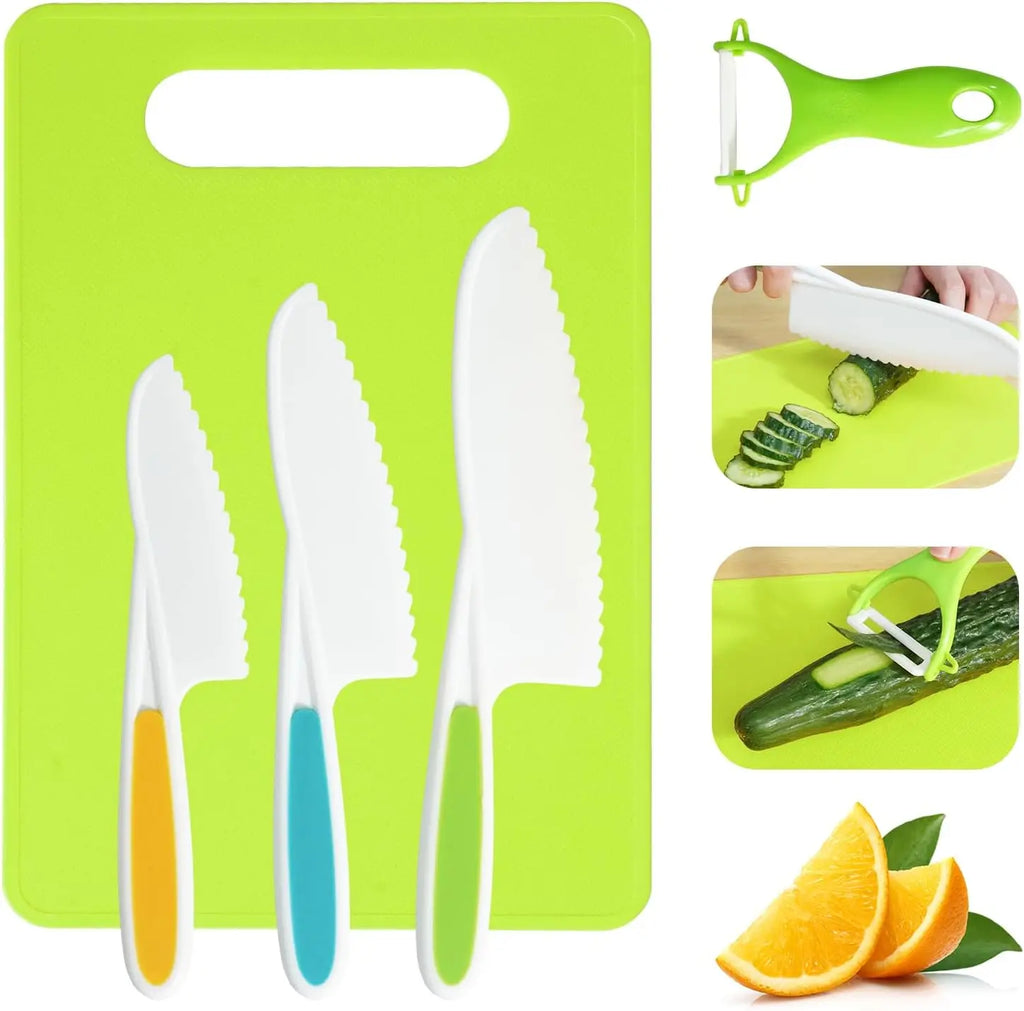 Kids Cooking Set Toys Montessori Kitchen Tools for Toddlers Kids Safety Plastic Knife Set With Cutting Board for Real Cooking