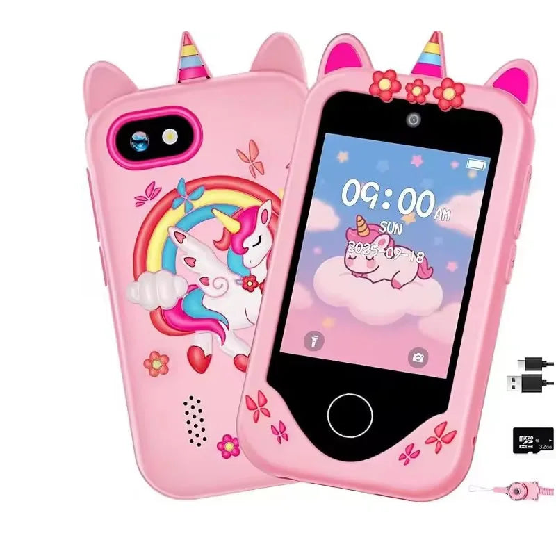 Digital Camera Kids Smart Phone MP3 Player Camera Toys Toys for Girls Touchscreen Unicorn Baby Mobile Educational Boys Age 3-8