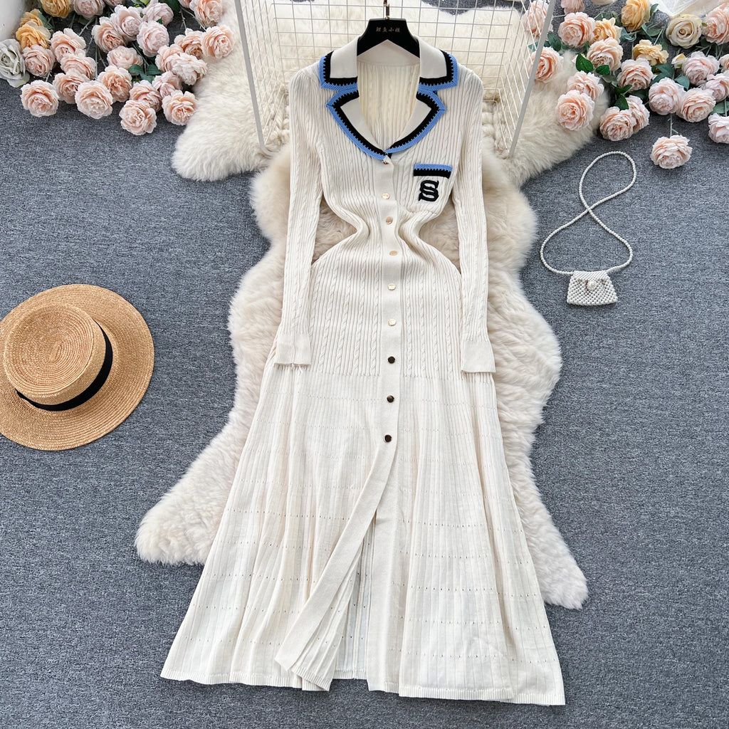 SINGREINY Autumn Winter Wear Dress Women Polo Single Breasted Pocket Design Bodycon Knitting Temperament Sweater Long Dresses