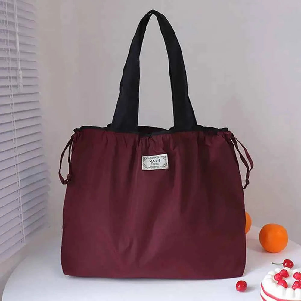 Girls Handbag Travel Wash Bag Mommy Bag Drawstring Bag Korean Shoulder Bags Solid Color Foldable Storage Bag Women Shopping Bag