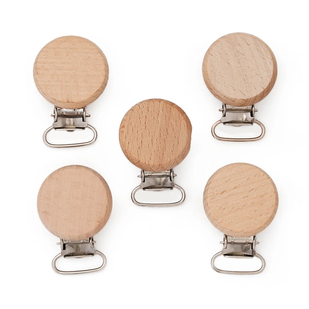 10Pcs Wooden Baby Pacifier Holder Metal Clip Beech Baby Pacifier Clips Chain Accessories Wooden Teether Toy BPA Free