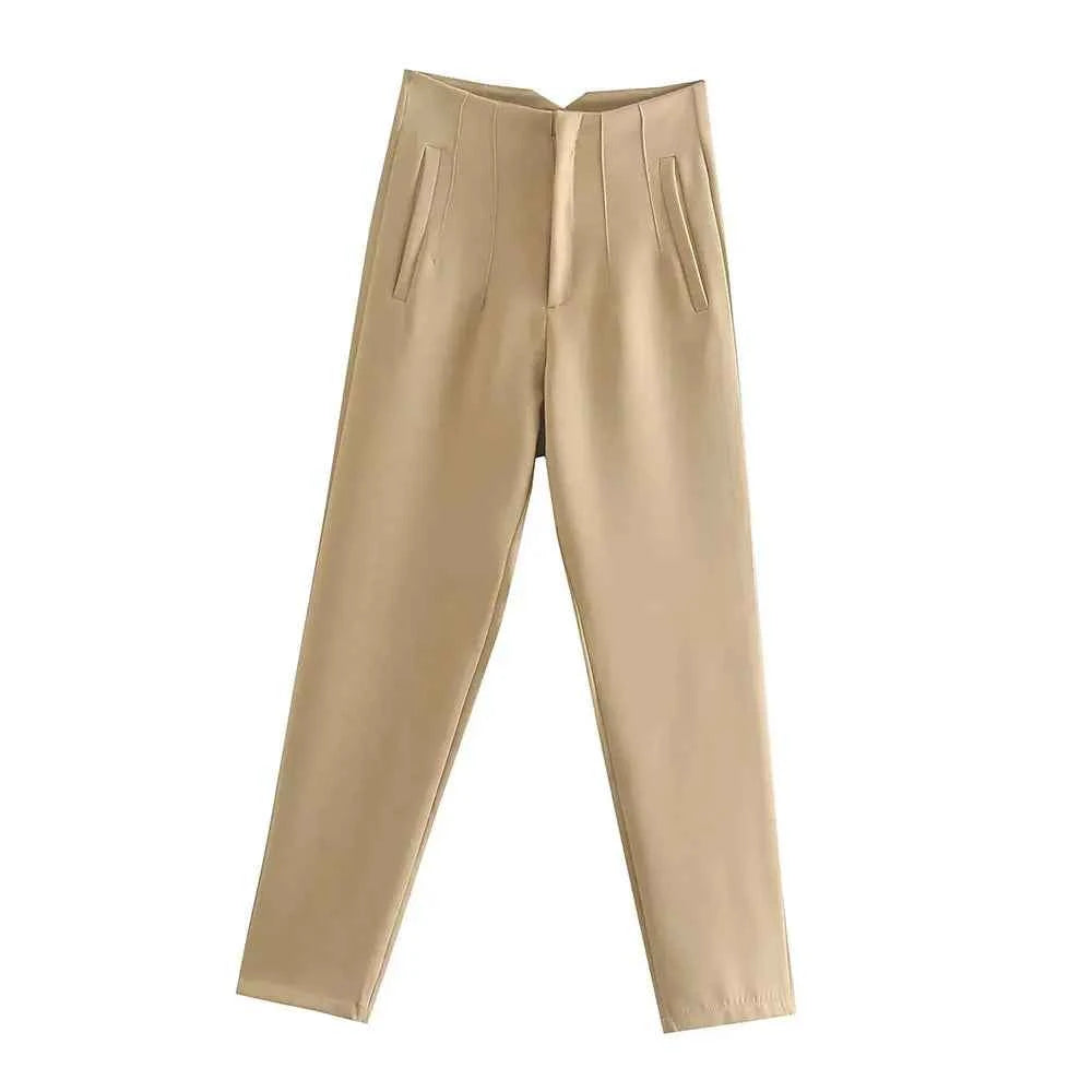 DUOPERI Women Fashion Solid Basic High Waist Trousers Chic Female Office Lady Casual Business Workwear Long Pant