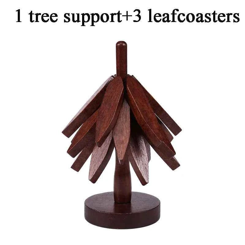 Tree Shape Wooden Trivet Set 4 Trivets + 1 Stand for Hot Dishes Natural Foldable Kitchen Trivet for Pot Bowl Teapot Hot Pot Hold
