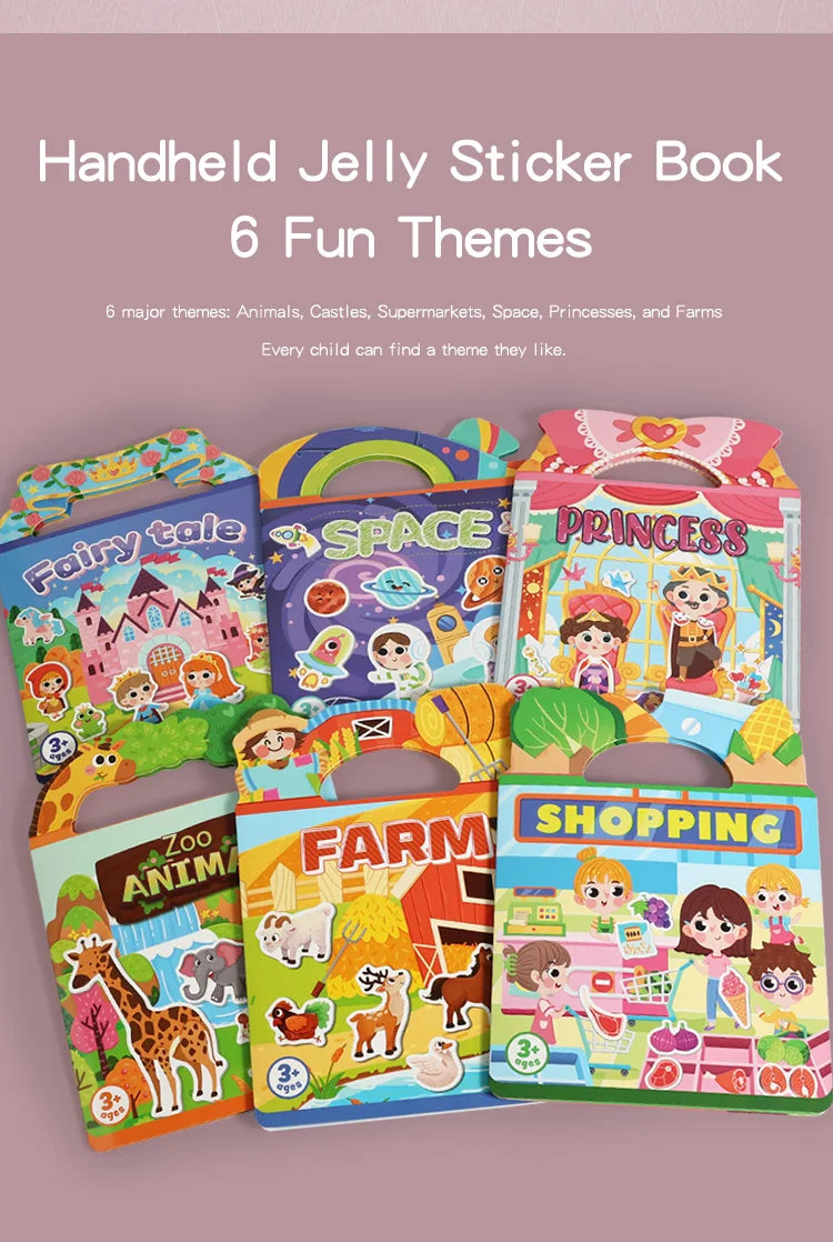 Kids' DIY Creative Jelly Sticker Book Reusable Portable Quiet Busy Paste Sticker Toy for Children