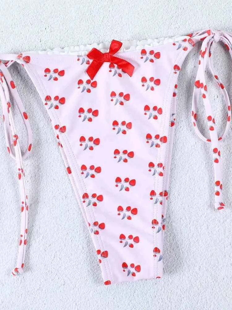 Triangle Bikinis Bow Swimsuit Women Sexy Swimwear Bandage Bikini Set Summer Biquini Female Beachwear Low Waist Thong Swimsuits