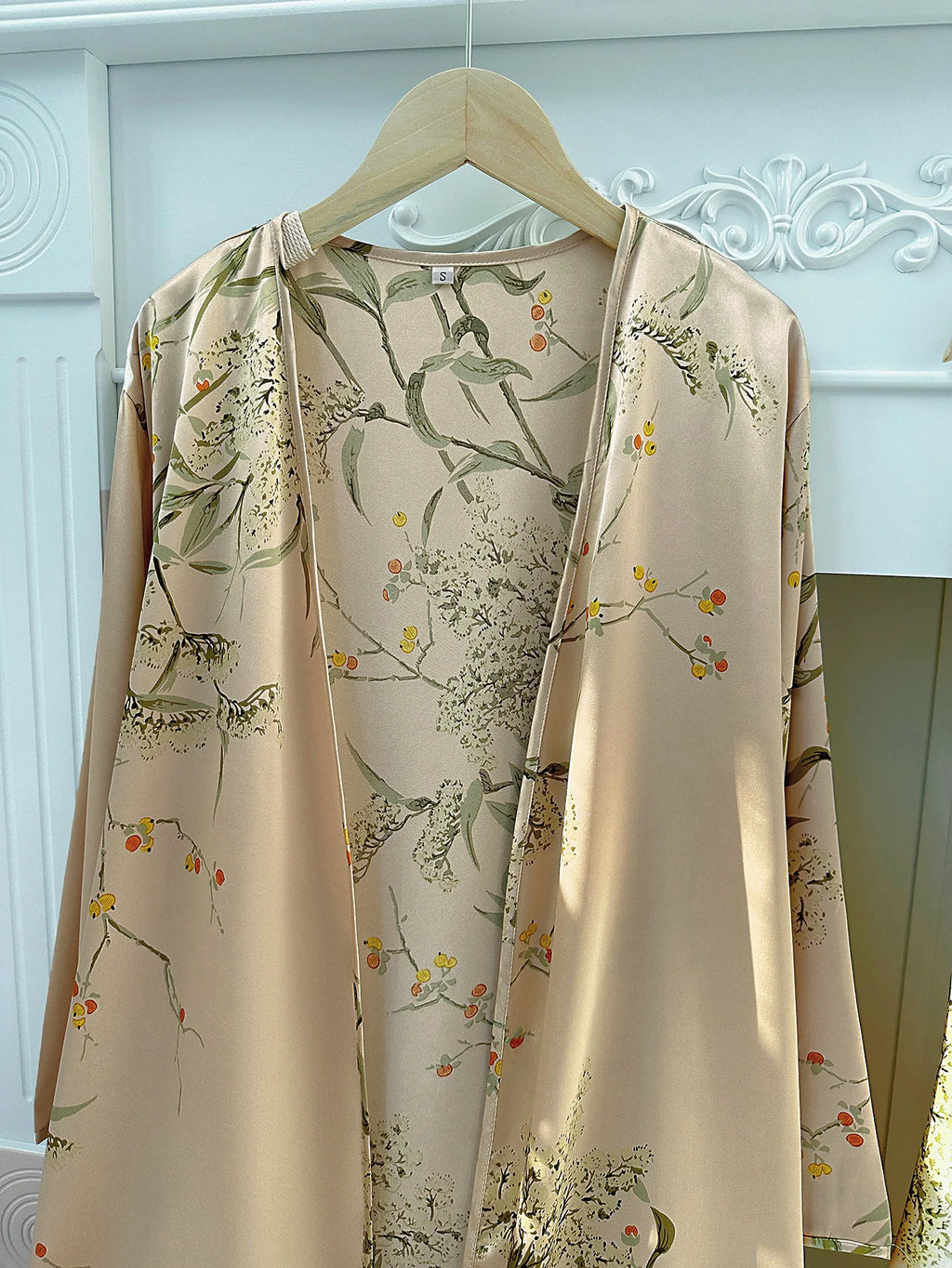 Floral Print Pajama Set Long Sleeve Robe With Belt   V Neck Slip Dress  Women's Sleepwear  Loungewear