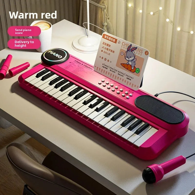 37-Key Kids Piano Keyboard Musical Toy with Microphone Music Score for Early Learning Interactive Play Best Gift Christmas Gift