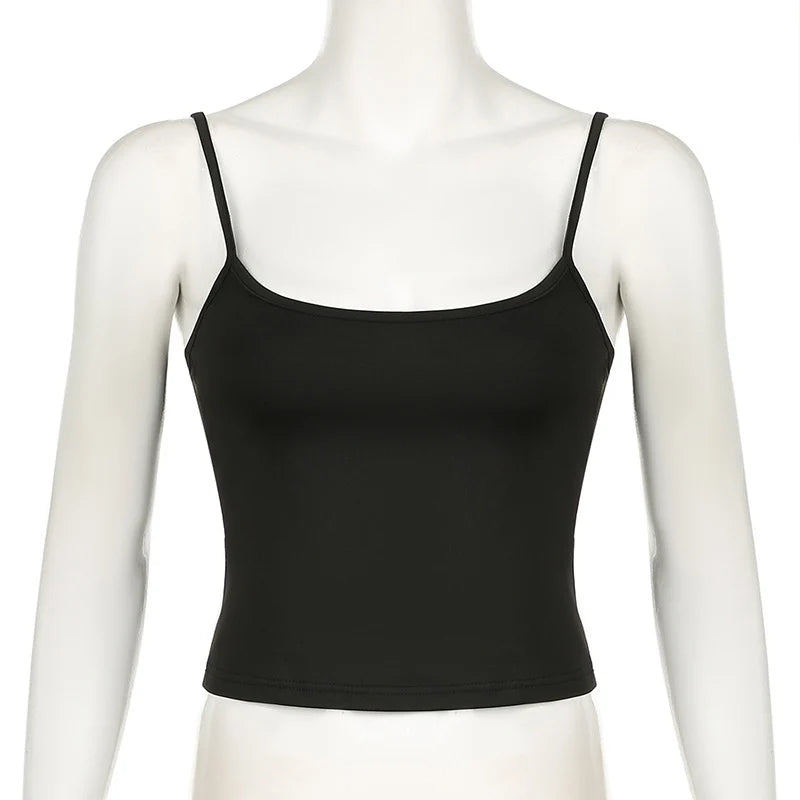 Women's Basic Solid Summer Camisole Sleeveless Spaghetti Strap Harajuku Style Y2K Vintage Cropped Top Casual All-match