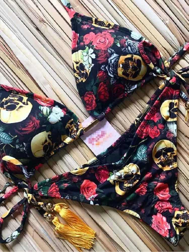 2020 New Bikinis Women Swimsuit Cross Bandage Swimwear Push Up Bikini Set Beach Bathing Suit Brazilian Biquni Print