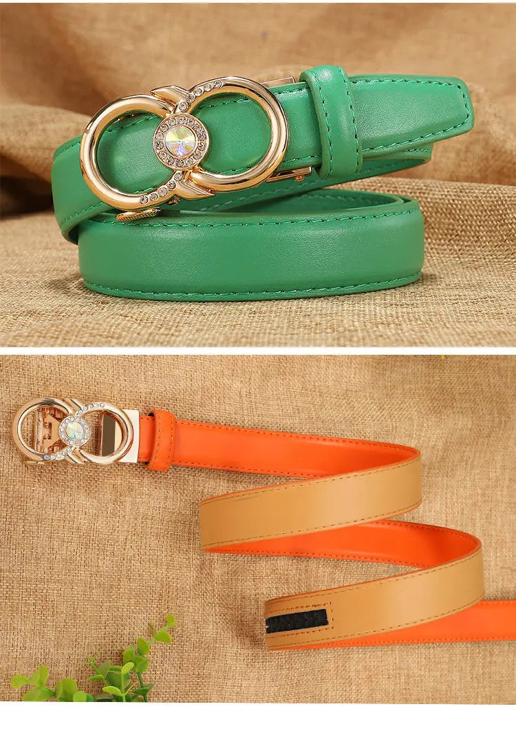 New Belts Women Luxury Famous Brand Designer Female Belt Candy Color High Quality Dress Cowhide Leather Automatic Buckle LB2202