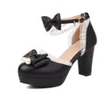 Spring Pearl Ankle Strap Women High Heels Mary Jane Pumps Party Wedding Cosplay White Pink Bow Princess High-heeled Lolita Shoes