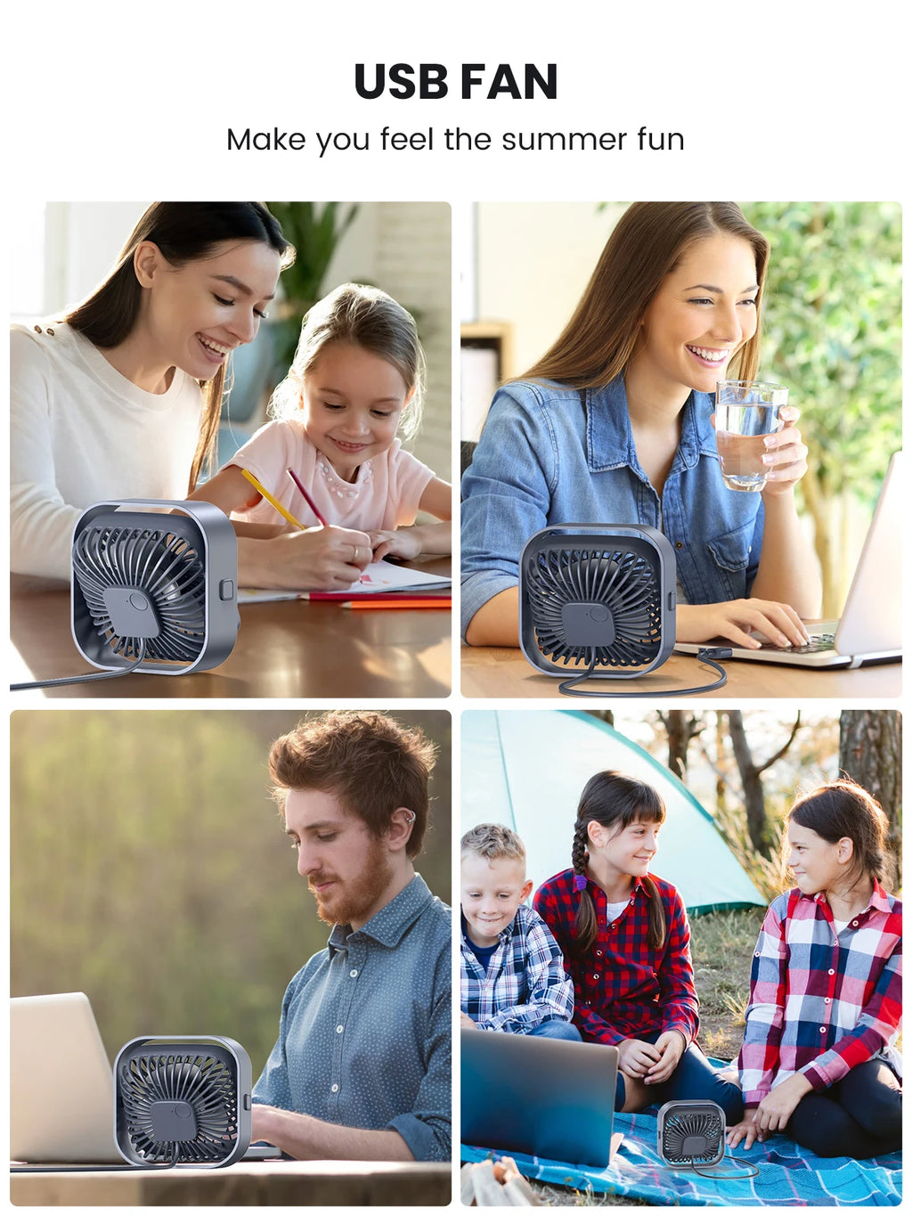 TOPK USB Desk Fan,Strong Airflow &Quiet Operation,Three-Speed Wind Small Fan,360° Rotatable Head for Home Office Table & Deskto