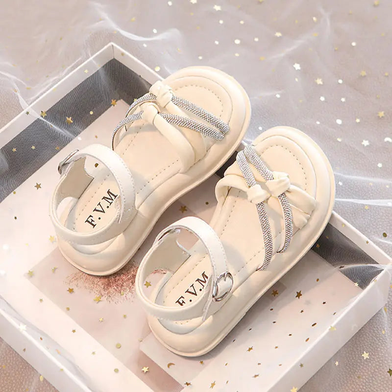 2026Summer Princess Girls Sandals Summer Children Beach Shoes Girls Open-toed Sandals Soft PU Leather Flat Kids Sandals For Girl
