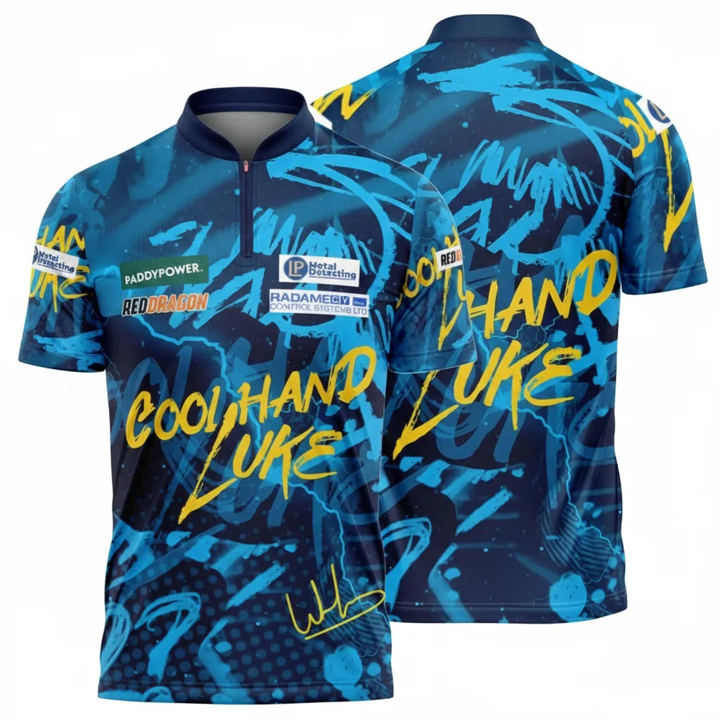 2026 PDC Luke Humphries Darts Jersey Cool Hand Luke Shirt 3D Print Blue Graffiti Sportswear Short Sleeve Tee Professional Tops