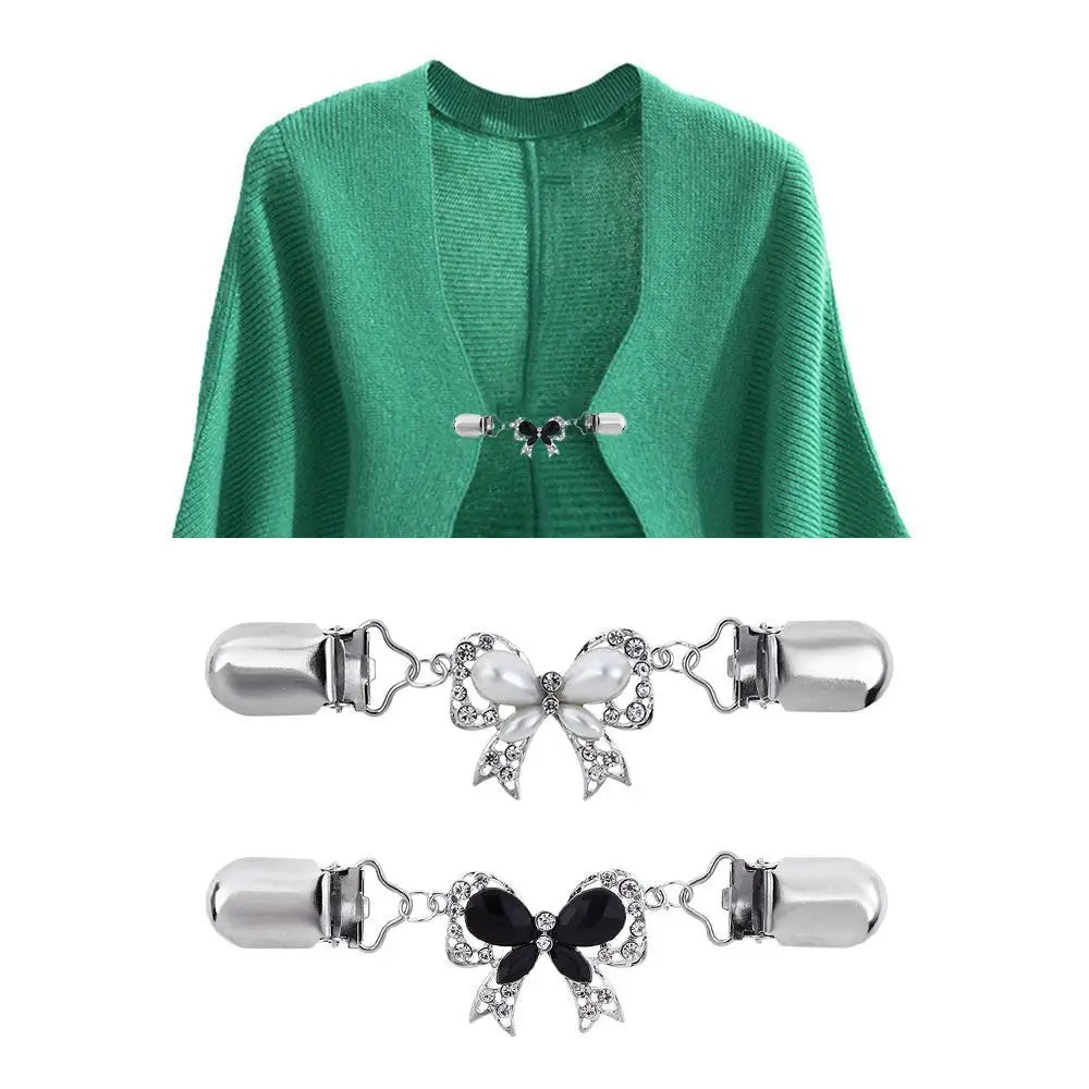 Rhinestone Clothing Metal Holder Sweater Shawl Clips Duck-mouth Plated Clasps Cardigan Collar Clip Butterfly Bow Brooches