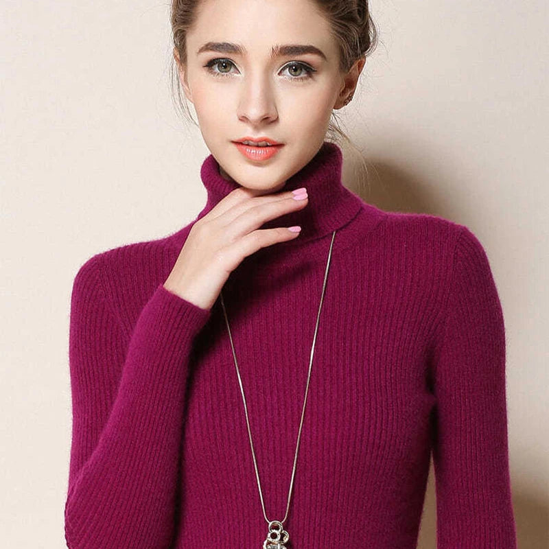 2026 Simple Women Turtleneck Sweater Winter Fashion Pullover Elastic Knit Ladies Jumper Casual Solid Black Female Basic Tops