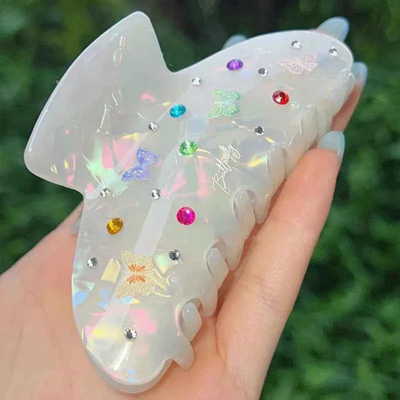 DuoShang Sweet Colorful Rhinestone Hair Claw Acetate Claw Clips Valentine's Day Crab Hair Clips for Women Girls Hair Accessories