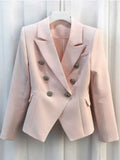 HIGH STREET 2026 Classic Baroque Designer Jacket Women's Metal Lion Buttons Double Breasted Textured Blazer Mint Green