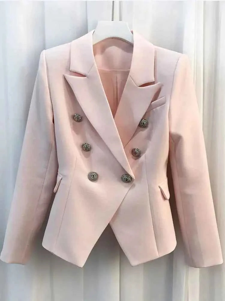 HIGH STREET 2026 Classic Baroque Designer Jacket Women's Metal Lion Buttons Double Breasted Textured Blazer Mint Green