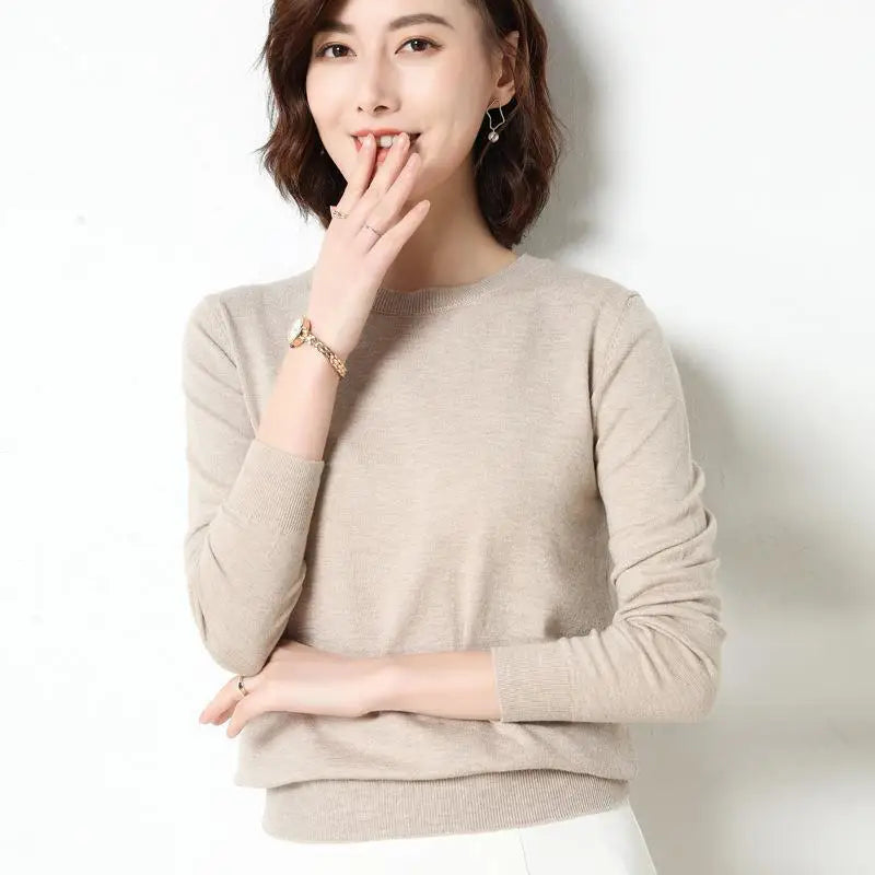 Women Sweaters 2026 O-neck Long Sleeve Autumn Winter Pullovers Fashion Korean Sweaters Bottoming Shirts Slim Knitwear Jumpers
