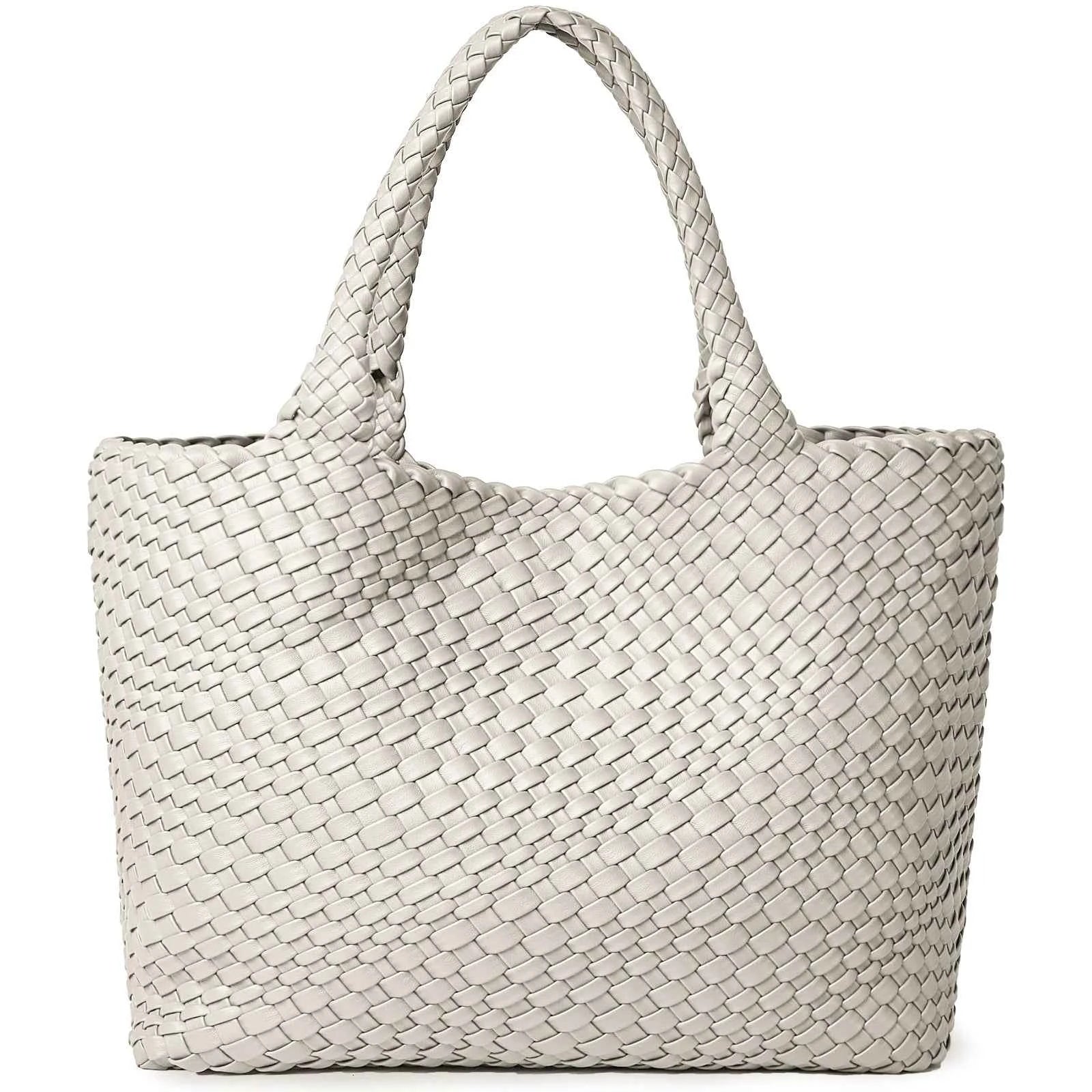 Woven Tote Bag Womens Purse Vegan Leather Shoulder Handbags - Fashion Summer Beach Tote Bags - Large Travel Totes