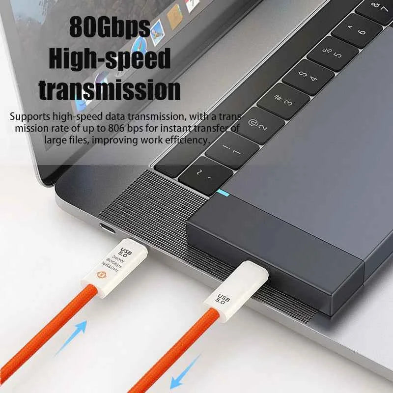 USB 5.0 Nylon Braided Cable with Dual Type-C Ports 240W PD Fast Charging Multifunction Data Cable for Screen Casting