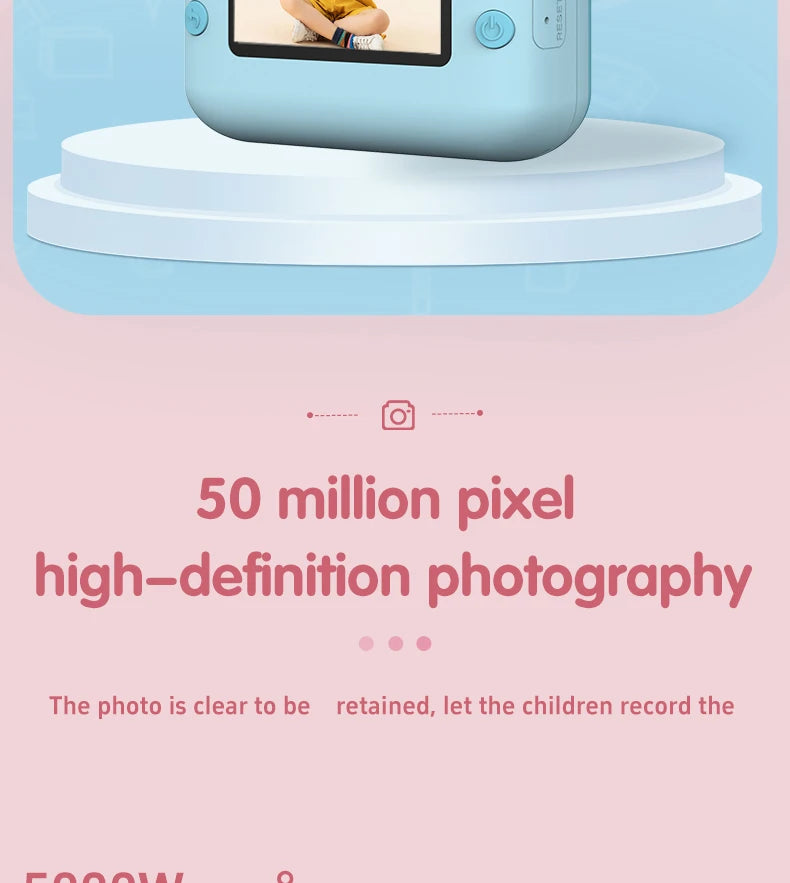 Kids Photo Camera Printer with Game Cute Bunny Mini Digital Video Child Instant Print Camera 4-12 Years Kids Girls Boyes Gifts