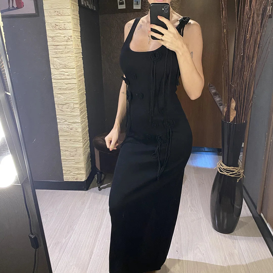 Beachwear Cover-ups Knitted Beach Dress Women Vacation Fashion 3D Flower Slim Holiday Outfits Summer Maxi Party Dresses V6181
