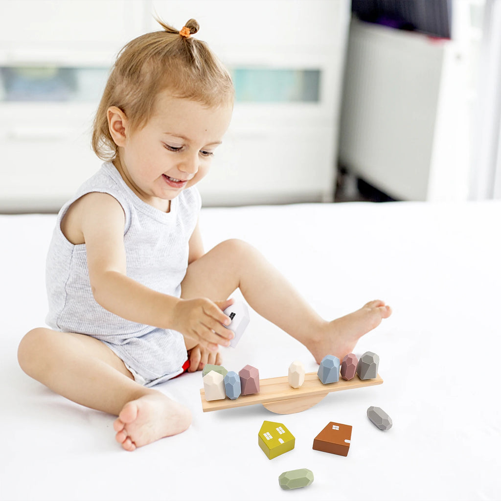 Baby Threading Toy Outer Space Wooden Seesaw Toy Blocks Board Games Montessori Hands-on Ability Educational Children Blocks Gift