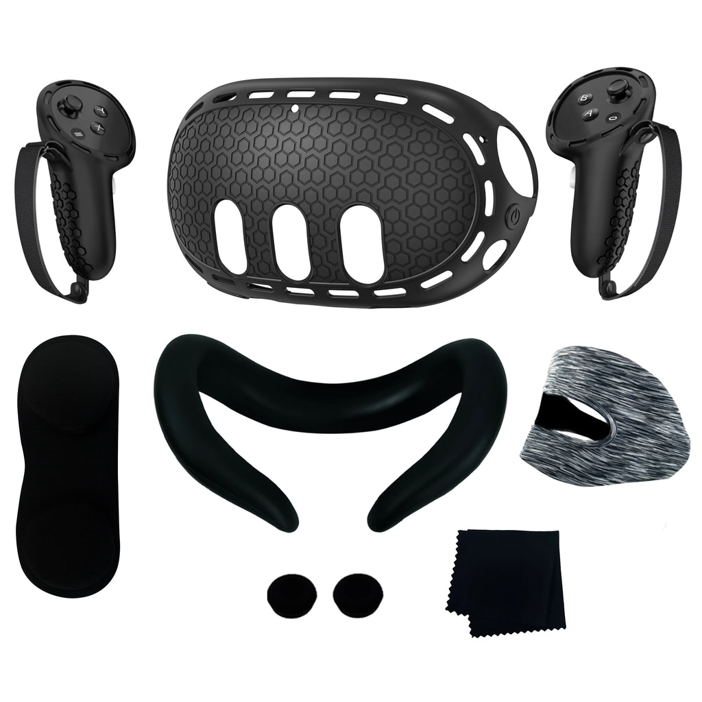 For Meta Quest 3 Silicone Protective Shell 7 IN 1 Set Controller Grip Cover Tempered Glass Film Face Case Lens Cap VR Accessory