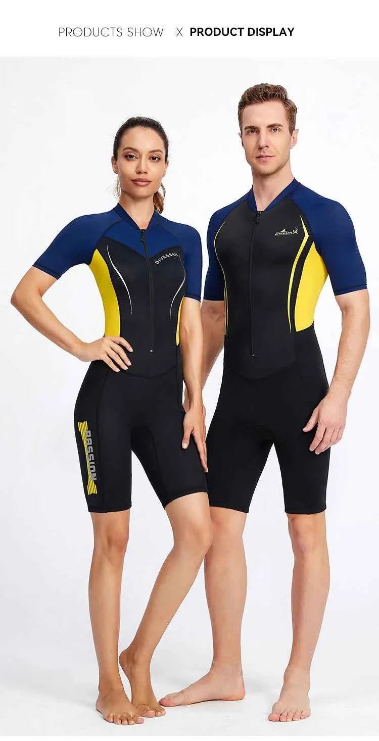 Men Women New Couple Diving Suit One-piece Sunscreen Swimsuit Short-sleeved Shorts 1.5mm Snorkeling Surfing Warm Shorty Wetsuit