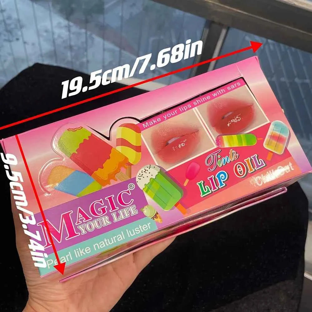 24pcs Cute Ice Cream Sequin Lip Gloss Colorchanged Lip Gloss Girls Kawaii Natural Moisturizing Lips Makeup Party Gifts