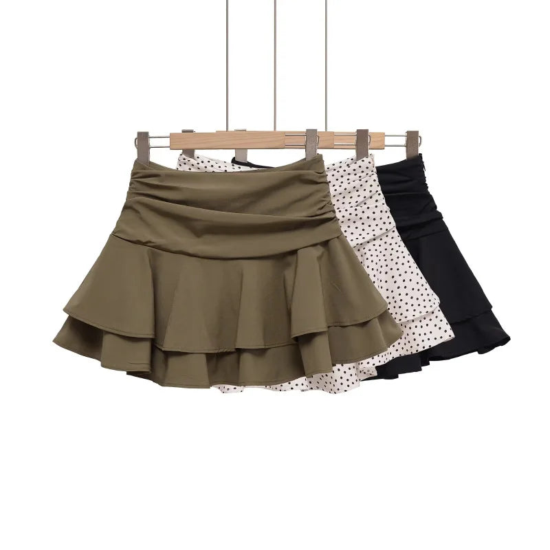 ETJ 2025  women's summer new sexy fashion hot girl style flouncy stacked decoration mid-waist short skirt pants