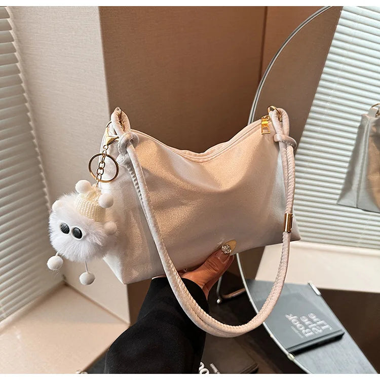 High Quality Solid Color Fashion Elegant Shoulder Bag Smooth Cloth Satin Underarm Bag Leisure Shoulder Bag Lady Handbags Purse