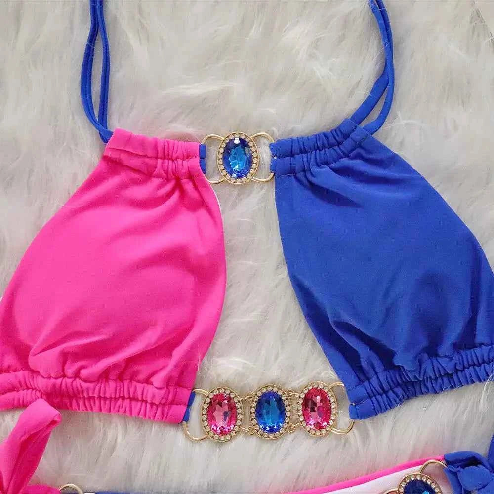 2026 Splicing Halter Diamond Bikini Women Swimsuit Female Swimwear Two Pieces Bikini Set Hollow Out Bathing Suit Swim Beach Wear