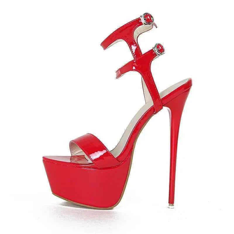 Liyke Sexy Red High Heels Platform Sandals For Women Fashion Double Buckle Strap Open Toe Wedding Banquet Shoes Big Size 45 46