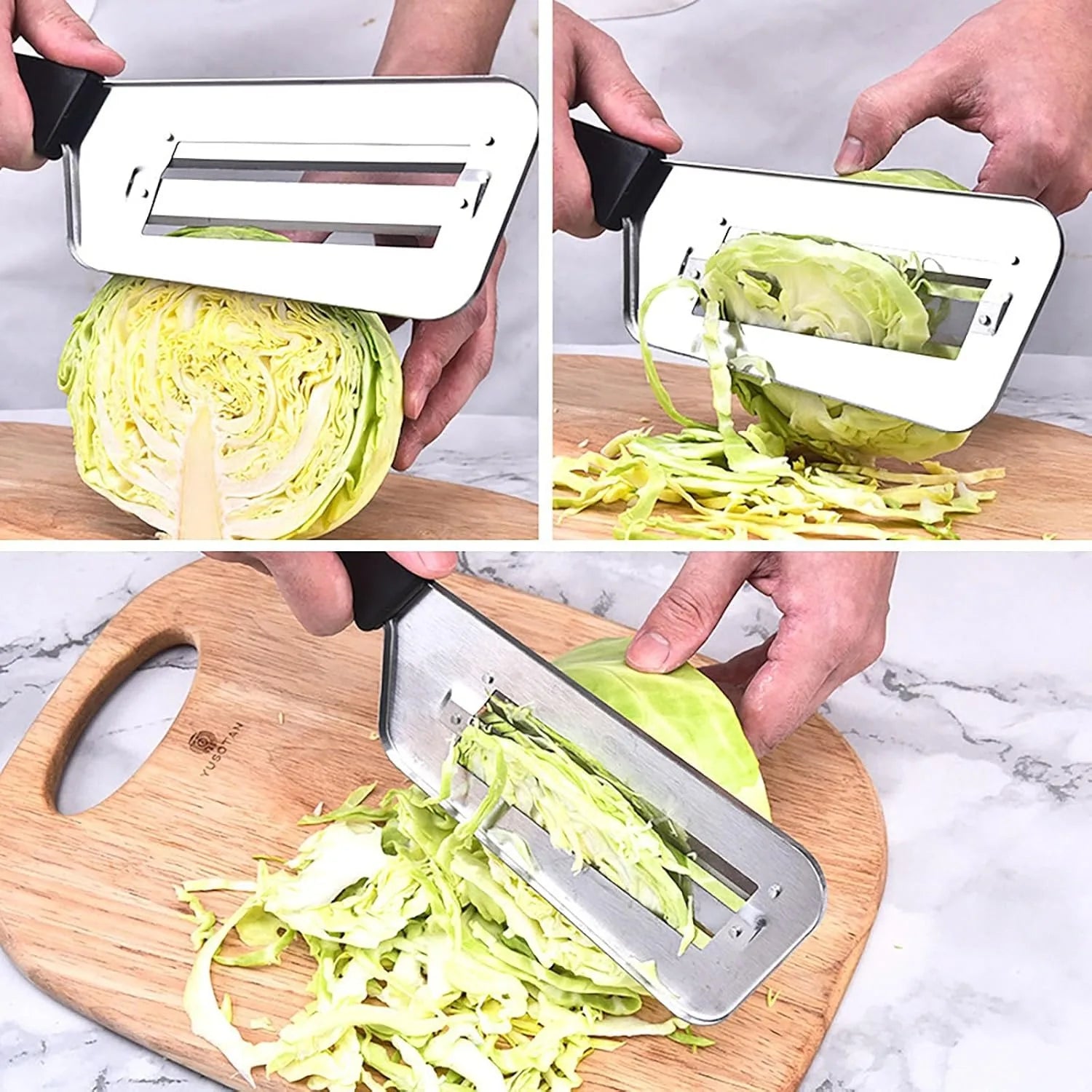 Stainless Steel Cabbage Chopper Black Kitchen Knife for Slicing Grating & Shredding - Sharp Blades Easy Clean Durable Ideal for Sauerkraut Coleslaw Vegetables