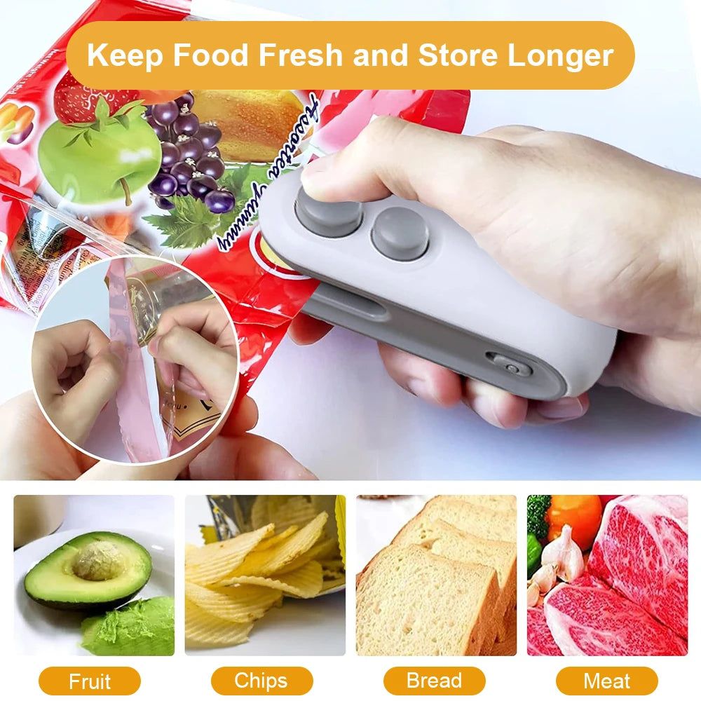 Mini Bag Sealer 2 in 1 Heat Sealer with Cutter Snack Bag Sealer Portable Resealer Machine for Plastic Bags Food Storage