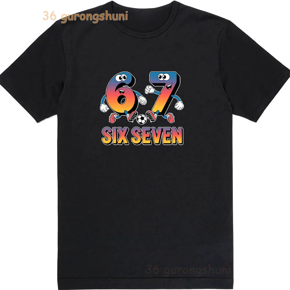 Children 67 print Clothes Kids black T Shirt For Boys Shirts baby T-shirts 6 7 summer Tops For Girl clothing boy Short Sleeve