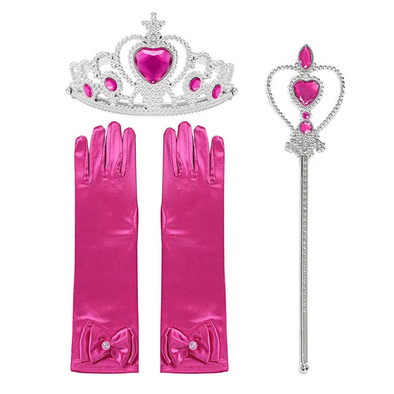 Girl Princess Costume Accessories Gloves Wand Crown Jewelry Set Princess Wig Braid Princess Dress Costume Cosplay Accessories
