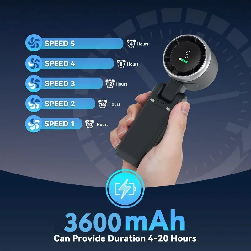 3-in-1 Fan, 5-speed, 3600mAh Rechargeable Lithium Battery, USB Charging, Travel Mini Fan