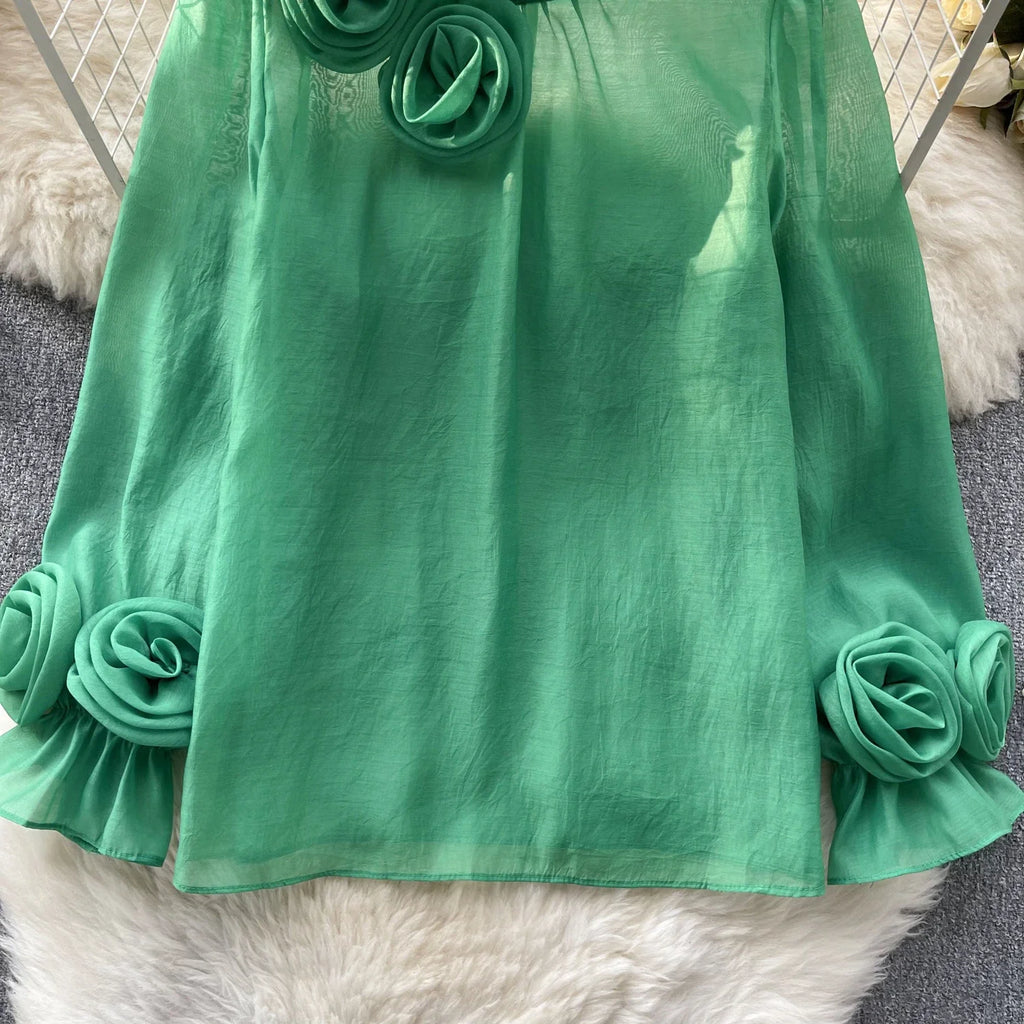 Ruffle Chiffon Blouse Summer Women Lantern Sleeve Fashion Slim Loose Vacation Ladies Y2K Casual Chic Tops