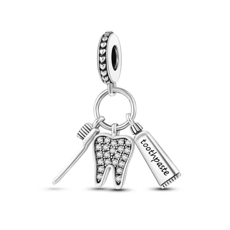 Original 925 Sterling Silver Charms Bead Toothbrush Pendant Tooth Bead Fit Original Bracelet For Women DIY Jewelry Gift