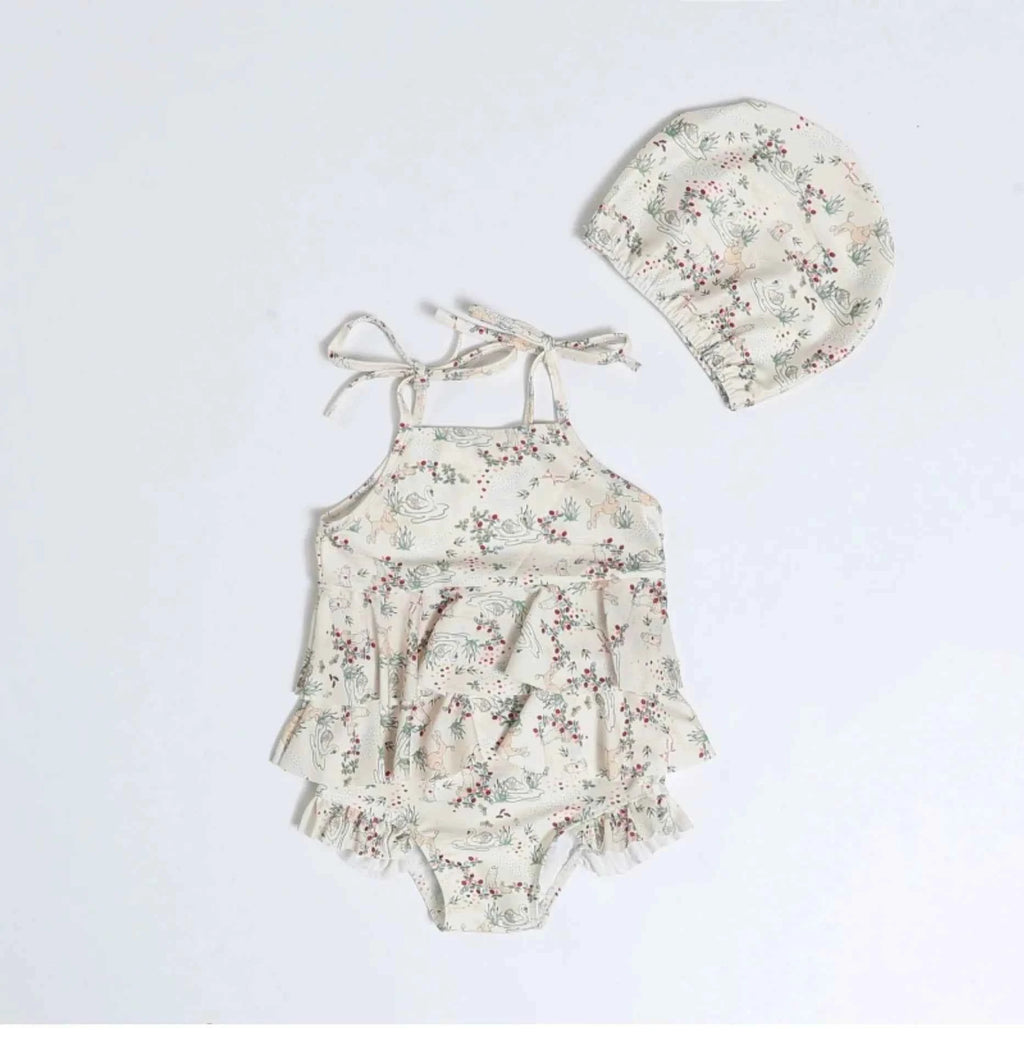 Kids Swimwear for Girl New Summer Baby Girls Cute Cherry Floral Swimsuit Set Long Sleeves/Sling Sunscreen Swimsuit Bikini H503