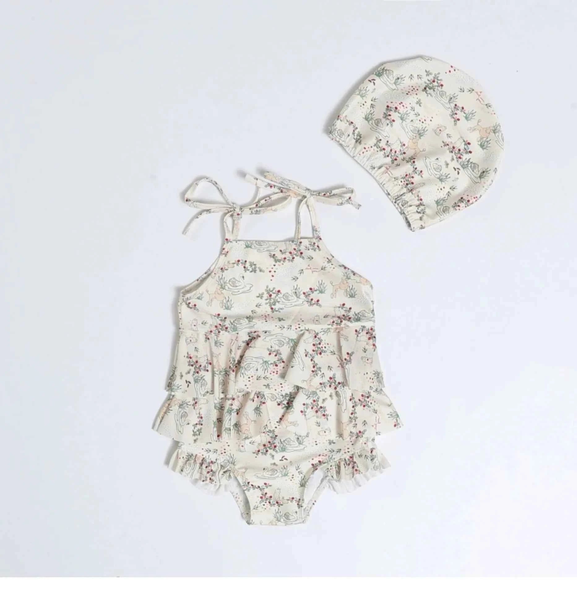 Kids Swimwear for Girl New Summer Baby Girls Cute Cherry Floral Swimsuit Set Long Sleeves/Sling Sunscreen Swimsuit Bikini H503