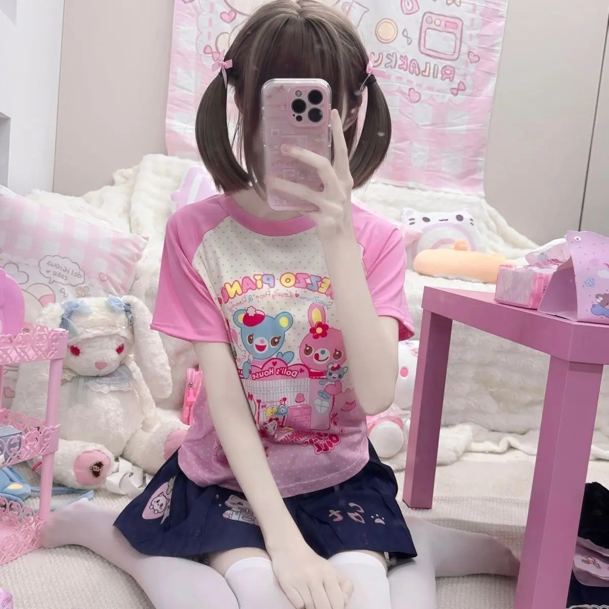 Cute Cartoon Short Sleeve T-Shirt for Girls Sweet Style Print Design Japanese Anime Fun Soft Material Straight Cut Fit
