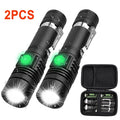 Powerful LED Flashlight with Clip Portable Telescopic Zoom Rechargeable Defense Flashligh For Outdoor Camping Hiking Cycling