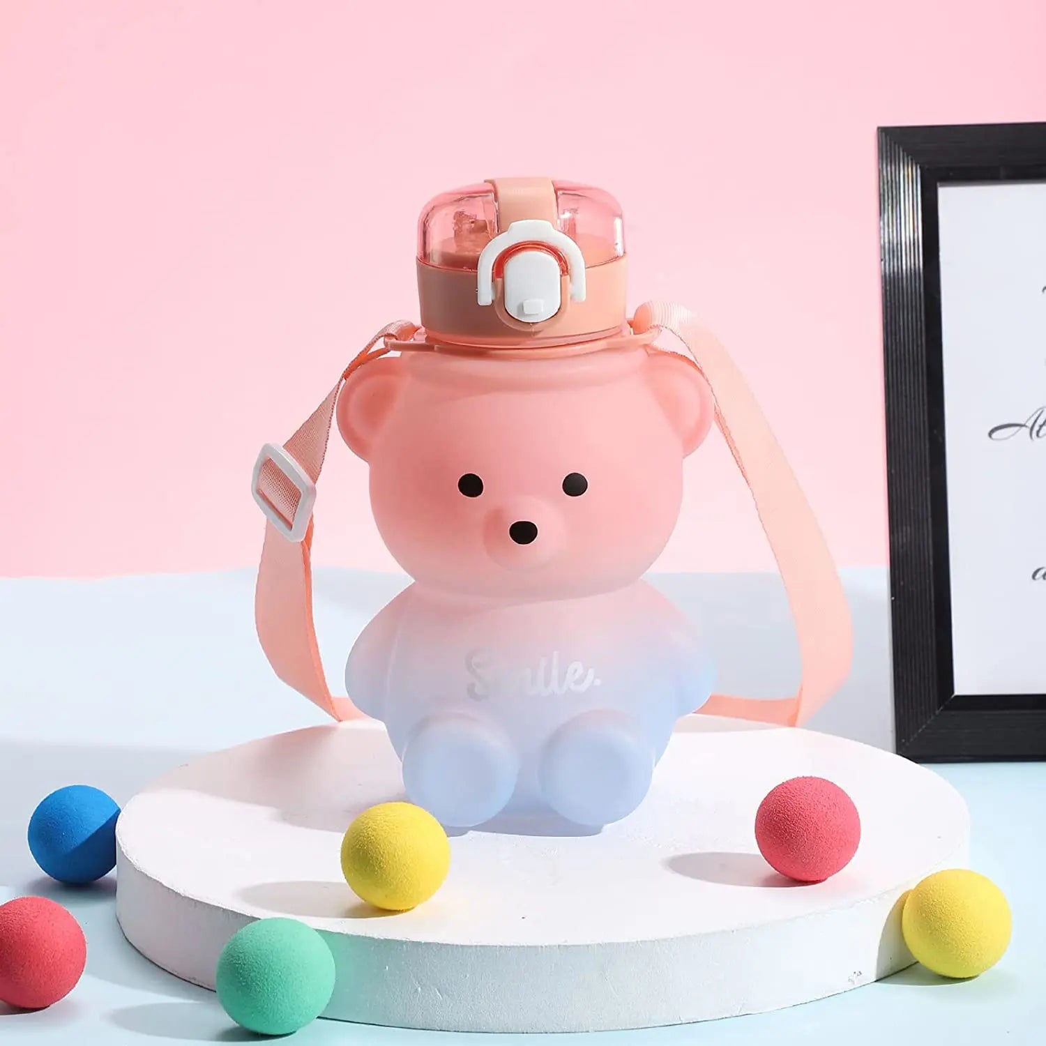 Bear Water Bottle 800ml Cute Kawaii Teddy Bear Water Bottle with Straw & Strap Leak-Proof Drinking Cup Gift for Kids & Girls