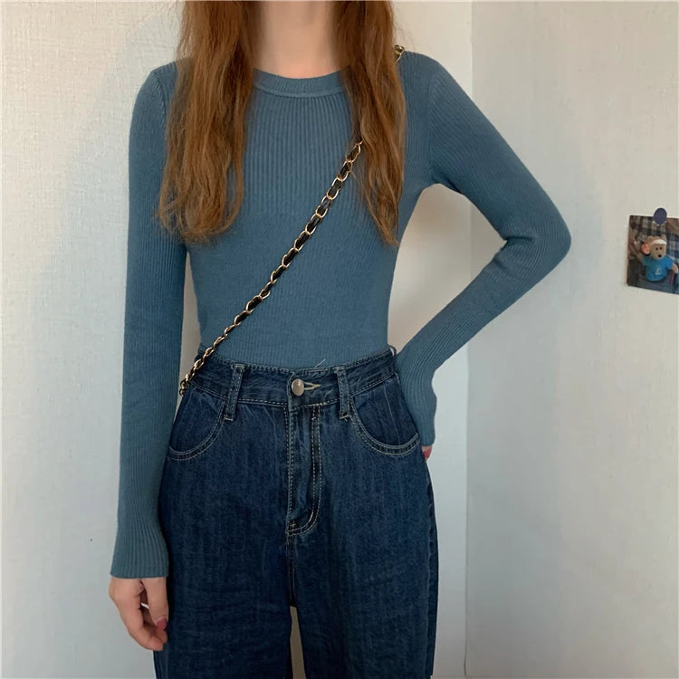 2026 New Women Sweater Autumn Winter Long Sleeve Pullover Basic Top Fashion O-neck Elastic Female Winter Solid Knitted Jumper